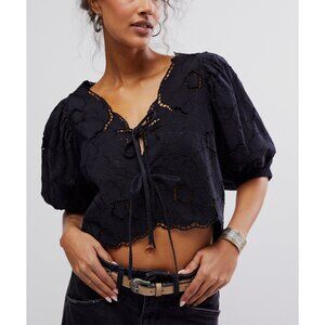 Free People Black Floral Blouse